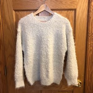 White fuzzy popcorn sweater